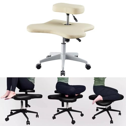 ASerZenith Kniestuhl, Meditationsstuhl, Ergonomischer Stuhl mit gekreuzten Beinen und Rädern, Höhenverstellbarer Bürohocker (Beige, Einheitsgröße),Beige-Einheitsgröße