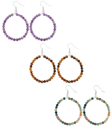 SUPERFINDINGS 3 Paar Kreis Perlen Ohrringe Runde hängend Ohrringe Boho Ohrringe Damen Perlen Ohrringe Hängend Kristall Steine Große Bunte Ohrringe für Frauen