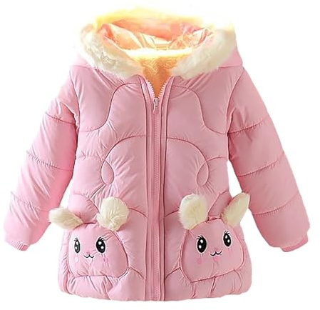 Toddler Winter Coats Faux Fur Hooded Infants Sherpa Fleece Lined Puffer Jackets Thickened Warm Coats for Baby Girls Cotton Padded - Pink, 2-3 Years