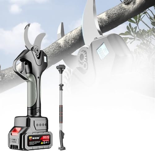 Tijeras electricas para podar sin cable,Tijeras de Podar Eléctricas a Batería 45MM,Tijera podar inalámbricas portátiles Podadora Eléctrico de Ramas con Pértiga de extensión de 2.1-3.5m de altura(1 Bat