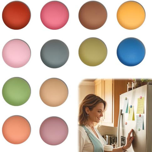 teashow 12Pcs Strong Fridge Magnets for Refrigerator,Cute Whiteboard Magnet | Colorful Round Locker Magnetic Mini Push Pins for Kitchen & Office Photos, Memos, Notes, Maps & Crafts(12 Pieces & 12 Colors)