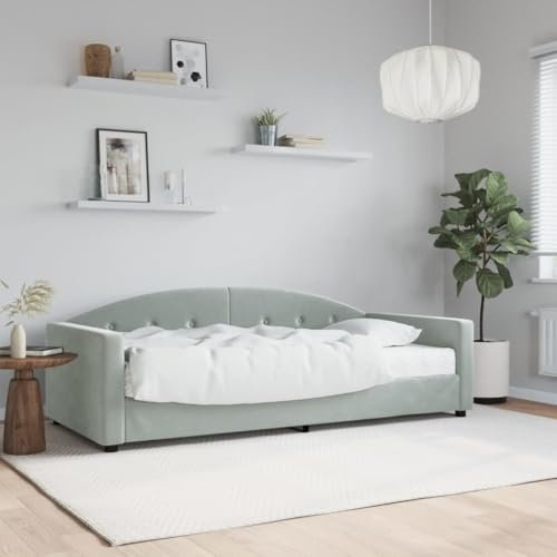 LAPOOH Tagesbett mit Matratze Hellgrau 90x190 cm Samt, Schlafsofa, Daybed, Bettsofa, Sofa Bed, Sofabett, Schlafcouch, Jugendbett, Bettgestell, Bettcouch - 3197290