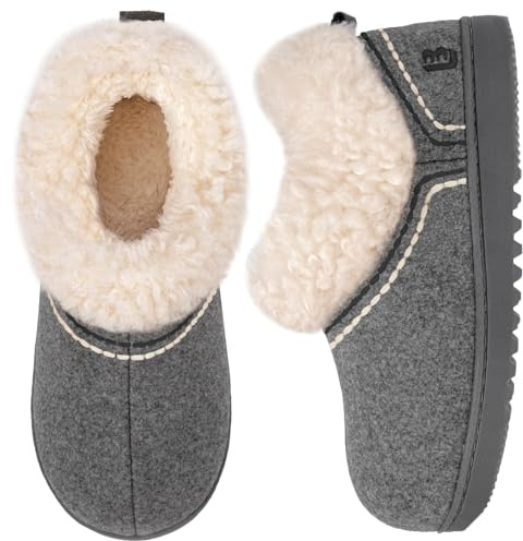 LongBay Women's Cosy Bootie Slippers Memory Foam Ladies Warm House Shoes Non-Slip Indoor Outdoor Grey,7-8