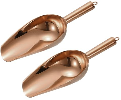sourcing map 2pcs Metal Ice Scoop, 11 x 4.1Stainless Steel Ice Scooper for Kitchen Party Bar Wedding Use, Rose Gold