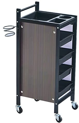 Chariot de service professionnel à 5 niveaux avec 4 plateaux de service pour sèche-cheveux Noir 36 x 32 x 85 cm