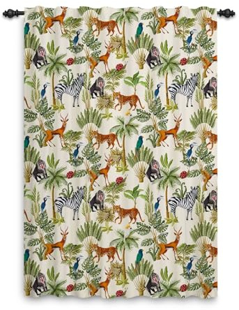 ggaimwf 107x160cm Safari Vorhang mit Stangentaschen für Kinderzimmer Zebra Orang-Utan Tropische Tiere Lichtfilterung Sichtschutz Bleistiftfalten Fenstervorhänge für Babyspielzimmer Raumteiler,1 Panel