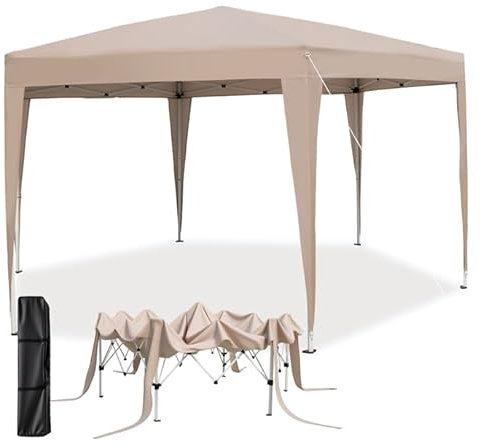 HOMASIS 4 x 3,5 m Tenda Pieghevole Impermeabile, Pop-Up Gazebo da Giardino Esterno, Altezza Regolabile (3 livelli), Padiglione per Campeggio, Festa con Borsa per il Trasporto, Cachi