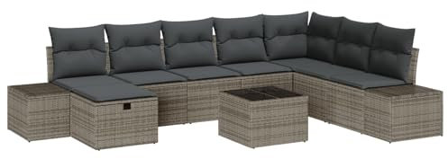vidaXL Trädgårdsoffset med kudde 9 pcs Grå Poly rattan, Trädgård och terrass, modern, hållbar, modulär, lätt, UV-skyddad, rattan-soffa, utomhusmöbler set