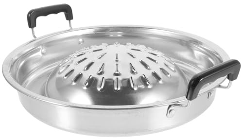 OUNONA Korean BBQ Grill Pan Portable Multifunctional Barbecue Tray Round Camping Grilling Accessory Handle for Outdoor and Home Use