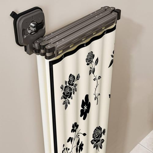 Cortina De Ducha Plegable De Pared Con Ventosa, Cortina De Ducha De Lino Ajustable, Barra Extensible Para Baño, Bañera Y Tienda De Ropa,4Folds