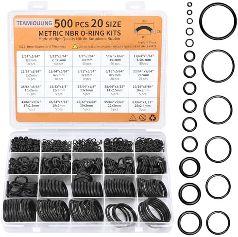 500 Pcs 20 Sizes O Rings Kit,Rubber O-Ring Assortment Kit, Rubber Washers Pressure Washer Gasket Rings Set for Plumbing Various Car Auto Vehicle Repair, Air or Gas Sealing Connections Resist Oil Heat