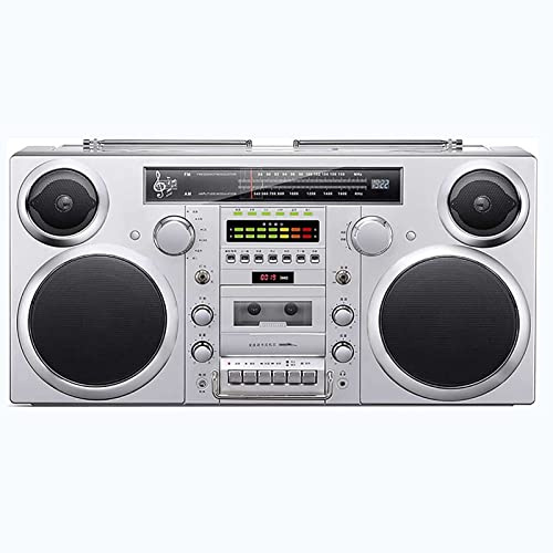 Retro Boombox - Reproductor de CD, casete, Bluetooth 5.0, radio AM/FM, reproducción SD/AUX/USB, conector para auriculares, centro de audio vintage portátil para el hogar