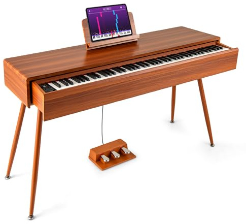 COSTWAY Digital Piano 88 Key Graded Hammer Action Weighted Keyboard with Push-pull Drawer, Triple Pedals, Dual Speakers, Record & Replay, USB MIDI