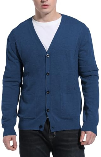 VanKee Men's Knit Cardigans Cotton Long Sleeve Cardigan Lightweight with Pockets Sweater Classic V Neck Buttons Knitwear Smart Casual Jumper Soft Outwear for Men Mens Gifts (Navy Blue,XL)