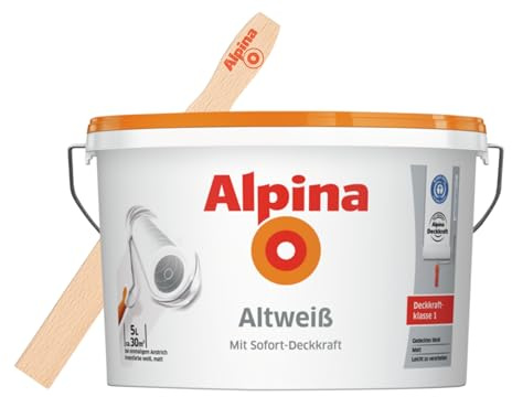 Alpina Wandfarbe Altweiß 5 Liter matt – kompakte Lösung für stilvolle Raumgestaltung – inkl. gratis Rührholz
