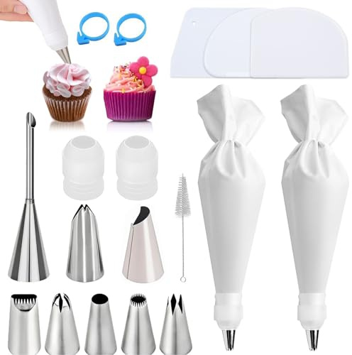 lomdung 18 Pièces Accessoire Patisserie, Douille Patisserie Poches à Douille, Poche à Douille avec Embouts, avec Comprend un Racloir, Anneau en Silicone, Douille à Pâtisserie, Poche à Douille, etc