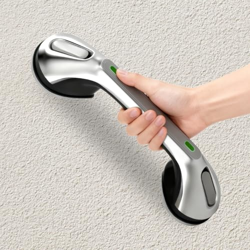 Shower Handle, No Drilling, Grab Rail with Suction Cup, Grab Bars for Seniors 40 cm, Max 110 kg, Shower Handle with Suction Cup, Removable Bathtubs Entry Aid with Suction Warning for Elderly People