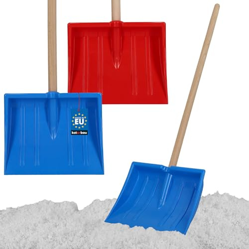 KOTARBAU® 2er Set Schneeschaufel für Kinder - 25 x 20 cm - Schnee Schaufel mit Holzstiel - 82 cm - Kinderschaufel - Leicht & Sicher - Schneeschieber - Klein - Rot und Blau