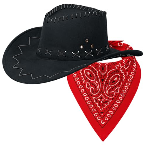 Cowboyhut Set mit Halstuch – Farben & Farbkombinationen frei wählbar – Cowboy Hut für Damen & Herren – Party, Karneval, Wild West & Fasching – verschiedene Hut- & Tuchfarben