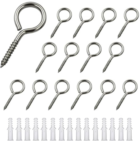 15 Pack M3x40 Stainless Steel Eye Hooks Heavy-Duty Self-Tapping Eye Screws | with Anchors Anti-Rust Ceiling Hanging Bolts for DIY Craft, Cable Management, Garden Lights & Marquee Fixings
