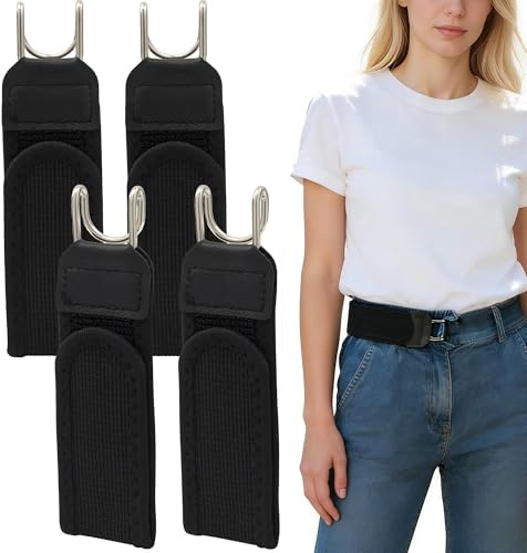 Dreaku No Buckle Belts for Men Women, Metal Hook Buckless Belt, Unisex Elastic Belt Adjustable Invisible Mens Belts Side Waist Belt Loop for Jeans, Work, Casual, Business (4 Black)
