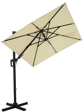 Gardissimo Ampelschirm David mit Ständer 210x210 cm Natur Quadratisch | UV Schutz 50+, Kurbel, 360 Grad Drehbar, Axial Verstellbar