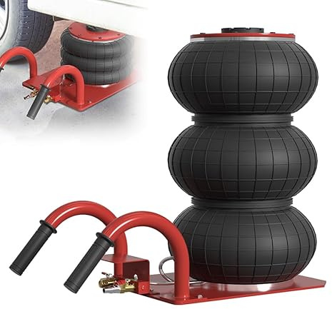 Aufun Pneumatischer Wagenheber 3T, 150-400 mm, 6600Lbs Luftheber Autoheber Mit Dreifacher Tasche, Extrem Schnelles Anheben, Hebebühne Druck Luft für SUV PKW LKW Werkstatt, Rot