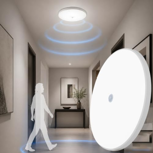 Great Jacob LED Deckenleuchte mit Bewegungsmelder 24W 3240lm 4000K Neutralweiß, Ø32,2cm Deckenlampe Dämmerungssensor, Ideal für Flur Treppenhaus Diele 15-20㎡