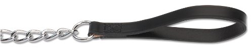 Ancol Heritage extra tung kedjeledning med läderhandtag – svart svetsad krompläterad hållbar hundpromenadaccessoar – 50 cm storlek 7–9