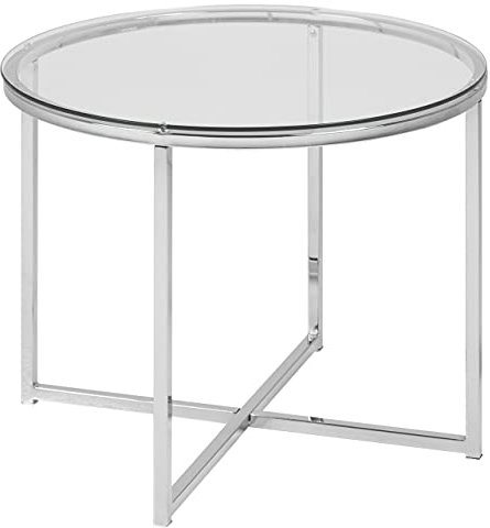 AC Design Furniture Gurli Runder Beistelltisch – Ø 55 cm, H 45 cm, Glas/Chrom, Moderner Couchtisch für das Wohnzimmer