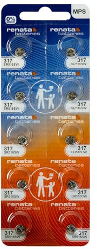 Renata Lot de 10 piles 317 SR516SW - 1,55 V oxyde d'argent 317 pour montre