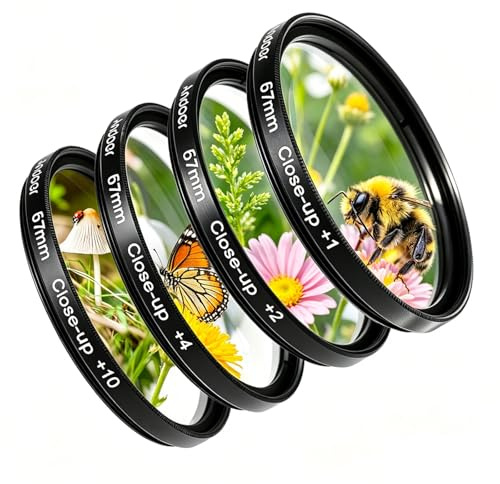 Andoer 67 mm Makro-Close-Up-Filter, Set mit +1 +2 +4 +10 mit Tasche für Nikon Canon Sony DSLR