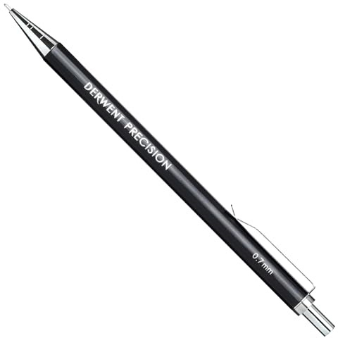 Derwent 0.7 mm Precision Mechanical Pencil, HB Leads and Erasers Included, Professional Quality, 2302429, black, 5 Piece Set