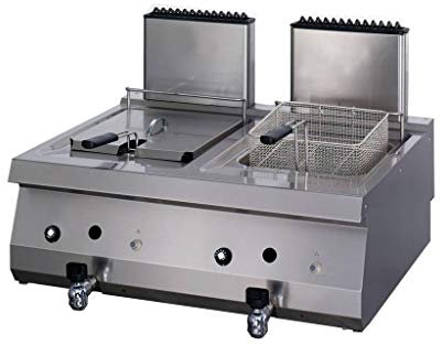 Maxima Friteuse gastro Heavy Duty - 2 x 12 l - Double unité - 70 cm de profondeur - Avec robinet d'écoulement - Gaz