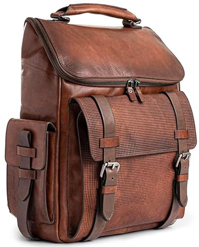 VELEZ Leather Backpack for Men 14 Inch Laptop Bag Brown Genuine Travel Pack Handmade Business Computer Carry Rucksack Professional Office School Bookbag Designer Minimalist Work Daypack Gift