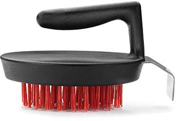OUTSET Nylon Cleaning Brush with Stainless Steel Scraper, Black, 5 x 4 x 3