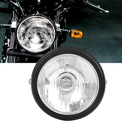 Terisass Motorcycle Led Headlight Motorcycle Headlight Retro Style Motorbike Round Front Led Headlamp Black Alloy Shell White Lens Motor Head Lamp for Cg125 Gn125