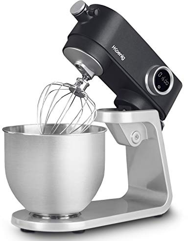 H.Koenig Professional Multifunktionsgerät 5L KM120 INOX Mattgrau Leistungsstarke 800W, Küchenmaschine mit 8 Gängen, Schneebesen, Mixer, Knethaken, Spritzschutz, 800W