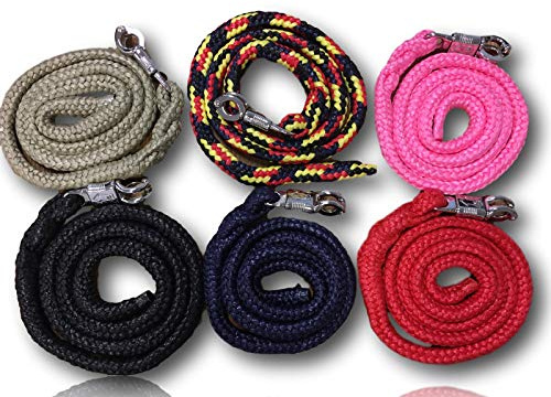 Führstrick mit Panikhaken | für Pferde, Ponys, Shetty, Esel | Anbindestrick in vielen stylischen Designs |Länge 1,60 m (Schwarz-Rot-Gelb-Blau)