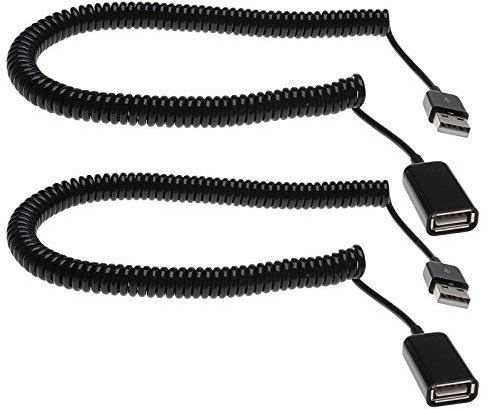 Be In Your Mind 2 Piezas Cable Adaptador en Espiral USB 2,0 Macho A Hembra Cable de Extensión Telescópico de Resorte Negro de 3m para Sincronización Y Carga de Datos