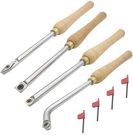 Carbide Tipped Woodturning Chisel Set 4 Chisels Wood Turning Chisel Set, Carbide Tipped Working Lathe Tools Combo Set with Wooden Box Include Finisher Rougher Detailer for Pen Bowl Making