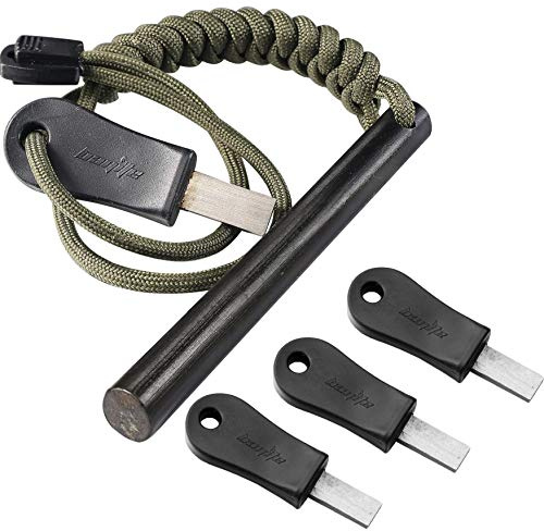 bayite 4 Inch Survival Flint Fire Starter Ferro Rod Kit with Striker, Pack of 3 Striker-Pro HSS Striker
