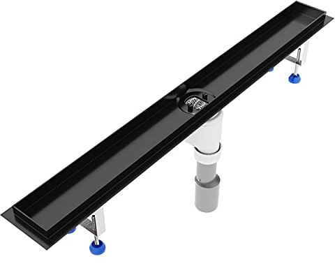 Grundkörper-SET für Duschrinne 90 cm AQUABAD® SDS Schwarz Matt aus Edelstahl inkl. Haarsieb/Ablauf senkrecht - Abgang mittig (Ohne Abdeckung - separat erhältlich)