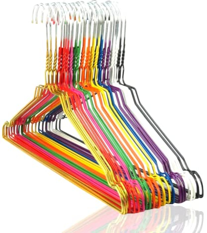 Mevo 50 Kleiderbügel 40 cm aus Metall in verschiedenen Farben platzsparend für Haus und Waschküche (Regenbogen, 50)