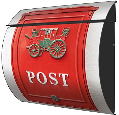 banjado® Burgwächter® Briefkasten anthrazit aus Stahl mit Motiv Nostalgie Post/Briefkasten ohne Zeitungsfach/Postkasten mit Kippdach & Öffnungsstopp, 2 Schlüssel