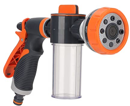 EVTSCAN Gartenschlauchdüse, Hochdruckschlauch-Sprühdüse 8-Wege-Sprühmuster mit 5 Unzen 150 ml Seifenspenderflasche Schneeschaumpistole zum Gießen von Pflanzen, Rasen, Terrasse, Autowäsche, Reinigung,