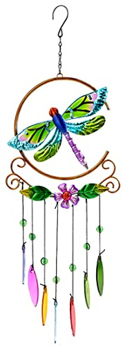 Libellule Wind Chime 7 Colors Glass Pendant,Cloches éoliennes Jardin Extérieur, pour la décoration intérieure extérieure Convient pour la décoration de jardin à la maison