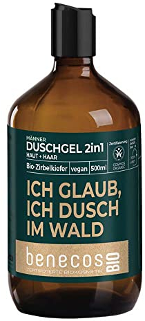 BenecosBIO Duschgel 2in1 Ich glaub ich dusch im Wald - Bio-Zirbelkiefer - zertifizierte Naturkosmetik - vegan - sanfte Reinigung für Haut & Haare - nachfüllbar - 500ml