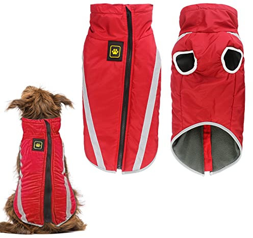 Hund Wintermantel, Hunde Wintermantel Wasserdicht, Mit Fleece gefütterte Hundejacke für kleine, mittelgroße Hunde den Winter und kaltes Wetter Winddichte extraweiche Hundeweste (4XL, rot)