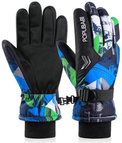 POPUBABI Handschuhe Kinder Skihandschuhe Junge Mädchen Wasserdicht Winterhandschuhe Winddicht Fahrradhandschuhe Warme Schneehandschuhe für Snowboard Skifahren Radfahren